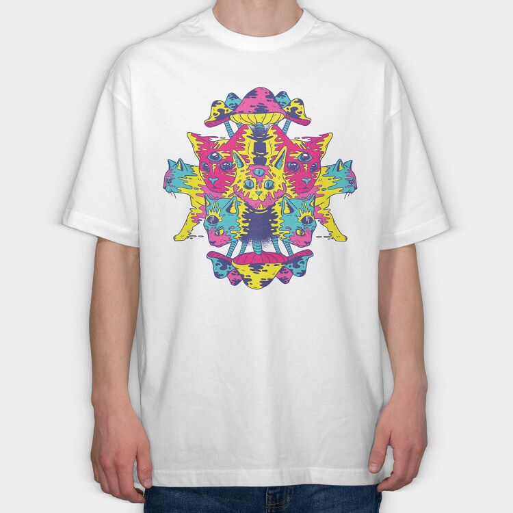 Trippy Cats Psychedelic 01 (2), Tricou Oversize Barbati (Unisex)