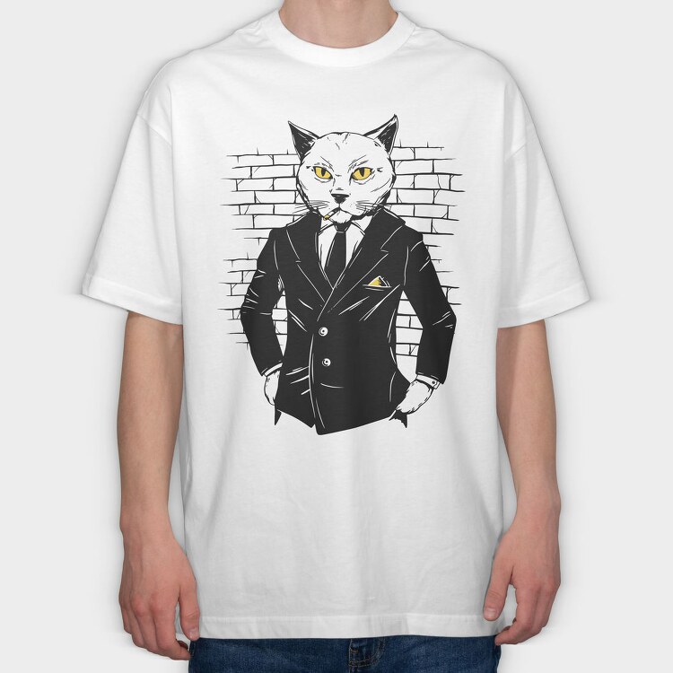 Gangster Cat In A Suit, Tricou Oversize Barbati (Unisex)