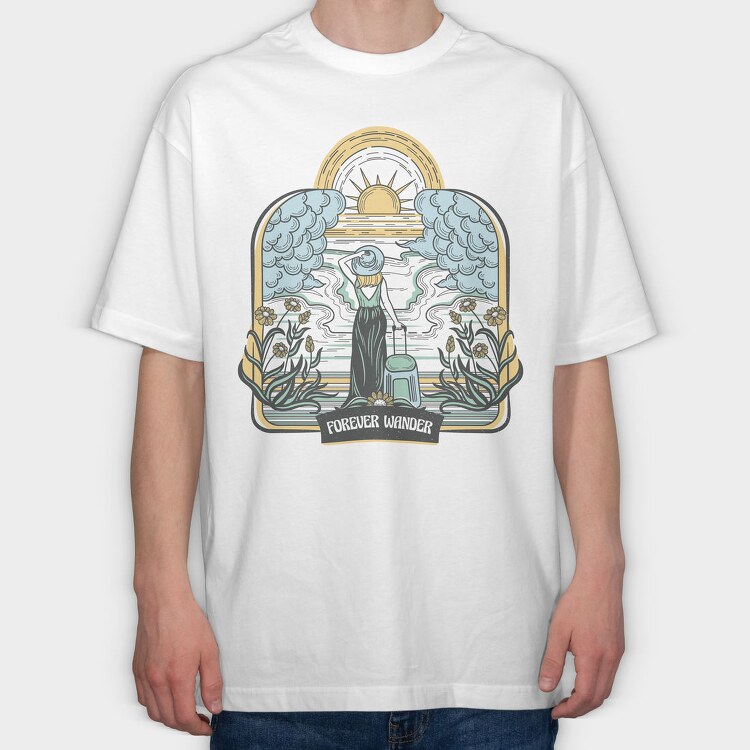 Woman With Suitcase Tote Wanderlust Forever Wander, Tricou Oversize Barbati (Unisex)
