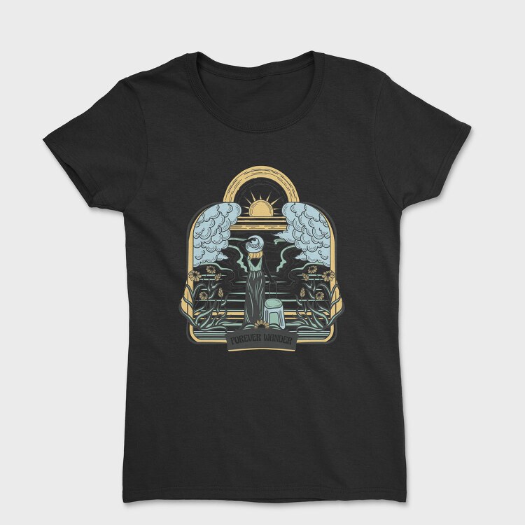 Woman With Suitcase Tote Wanderlust Forever Wander, Tricou Femei