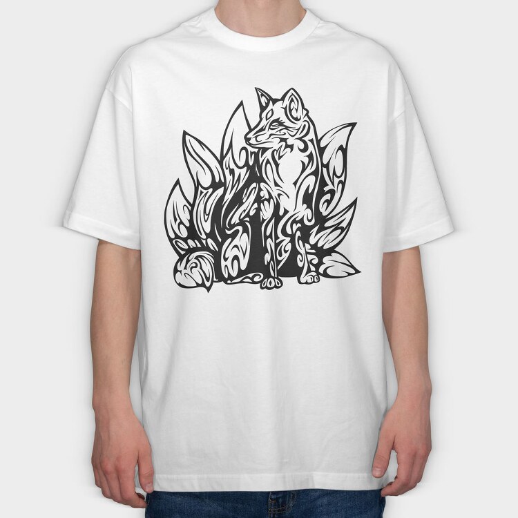 Tribal Kitsune Fox, Tricou Oversize Barbati (Unisex)
