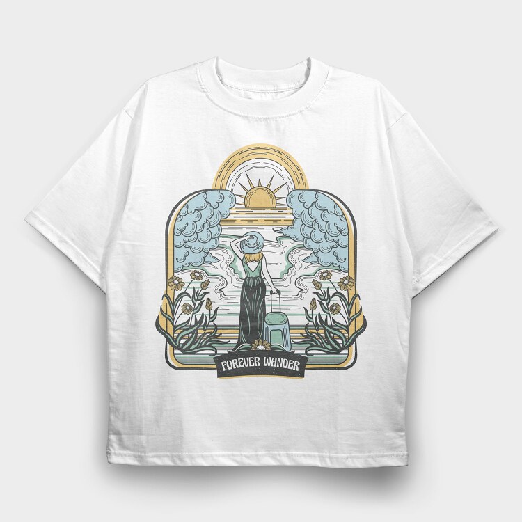 Woman With Suitcase Tote Wanderlust Forever Wander, Tricou Oversize Barbati (Unisex)