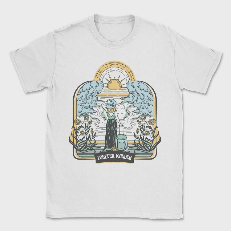 Woman With Suitcase Tote Wanderlust Forever Wander, Tricou Barbati (Unisex)