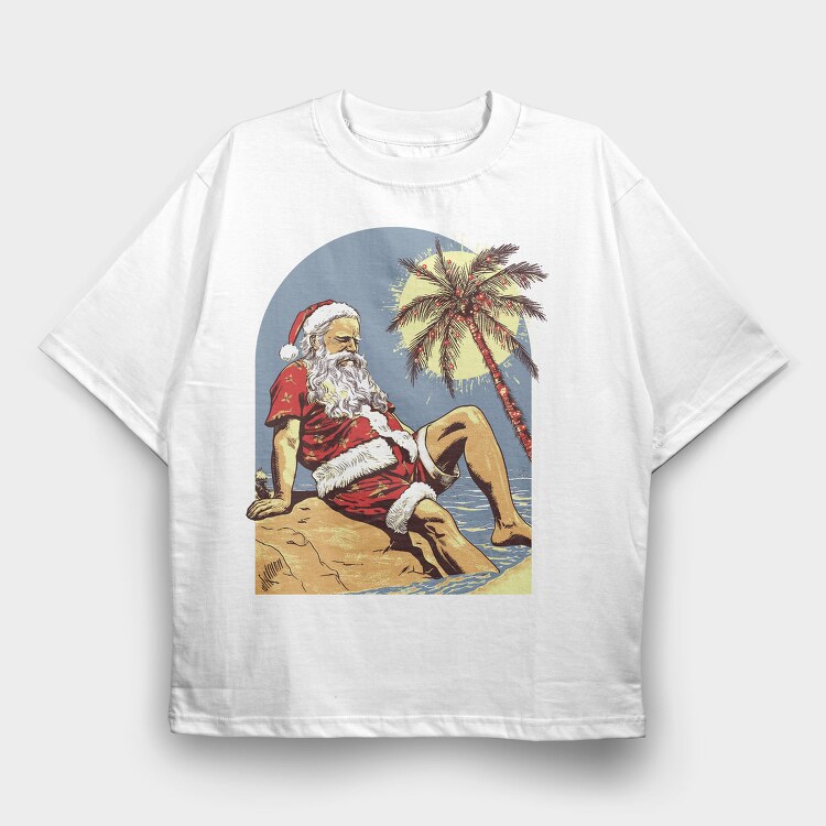 Tropical Santa Claus At The Beach Beachy Claus, Tricou Oversize Barbati (Unisex)
