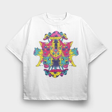 Trippy Cats Psychedelic 01 (2), Tricou Oversize Barbati (Unisex)