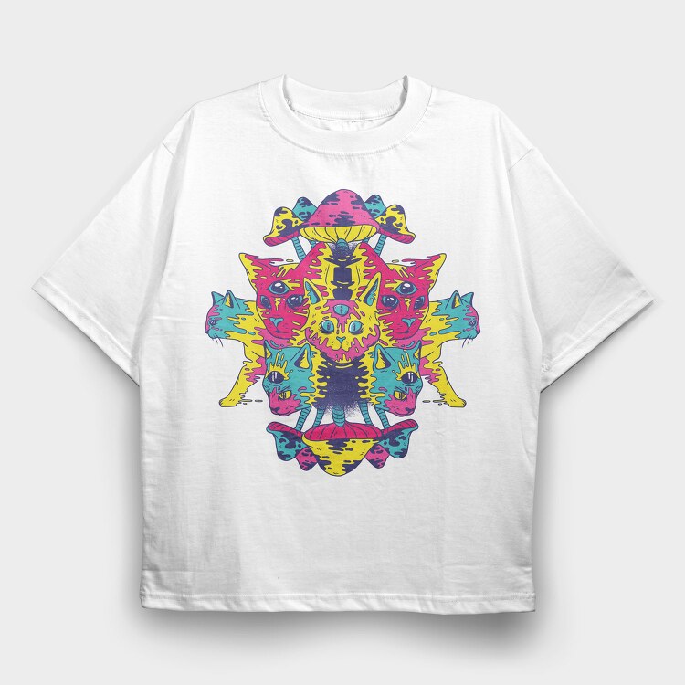 Trippy Cats Psychedelic 01 (2), Tricou Oversize Barbati (Unisex)