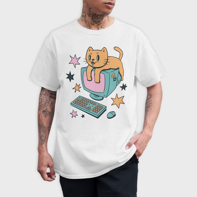 Computer Cat, Tricou Barbati (Unisex)