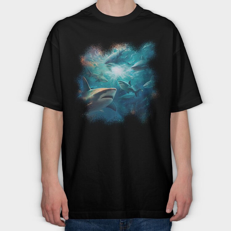 Galaxy of Sharks, Tricou Oversize Barbati (Unisex)