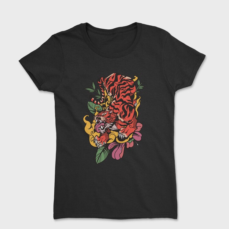 Traditional Japanese Tiger Floral, Tricou Femei