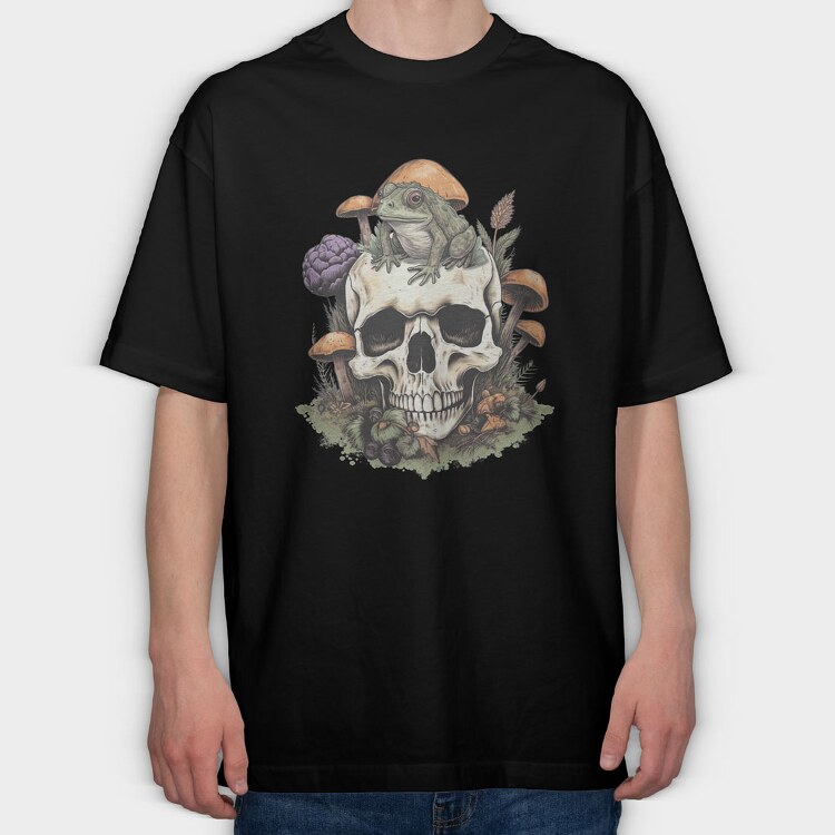 Cottagecore Frog Skull, Tricou Oversize Barbati (Unisex)