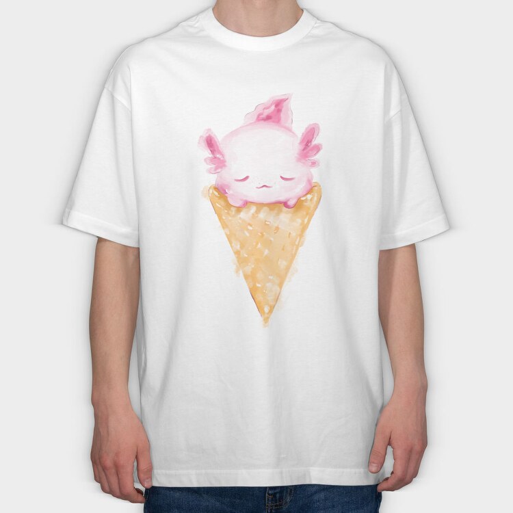 Axolotl Ice Cream Watercolor, Tricou Oversize Barbati (Unisex)