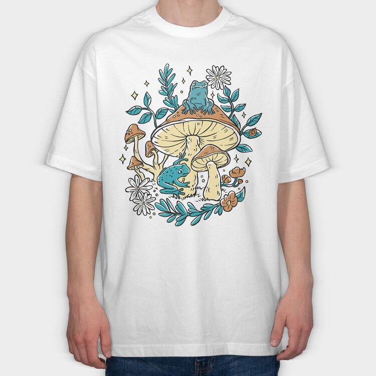 Cottagecore Moshrooms Frogs, Tricou Oversize Barbati (Unisex)