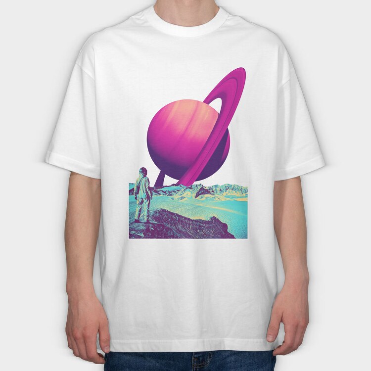 Saturn Planet Vaporwave Explore, Tricou Oversize Barbati (Unisex)