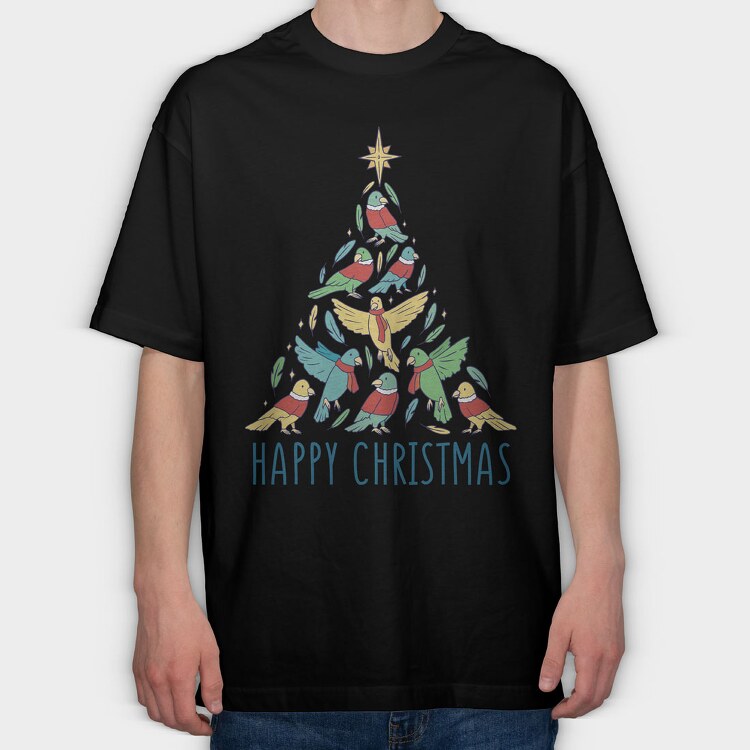 Birds Christmas Tree, Tricou Oversize Barbati (Unisex)