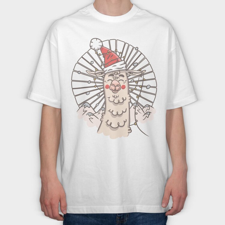 Santa Llama Hat, Tricou Oversize Barbati (Unisex)