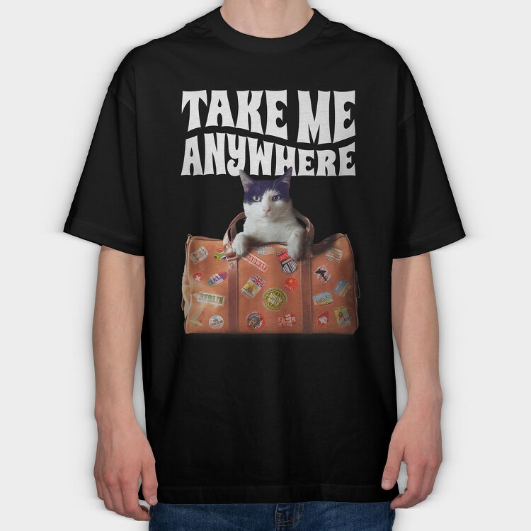 Travel Suitcase Cat Wanderlust, Tricou Oversize Barbati (Unisex)