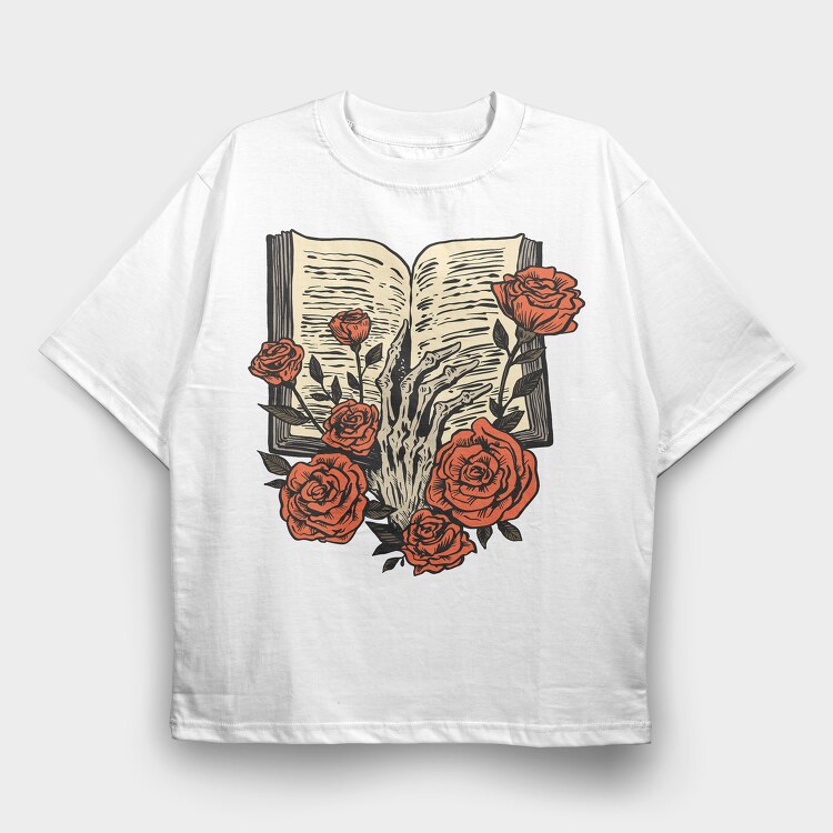 Skeleton Hand Book, Tricou Oversize Barbati (Unisex)
