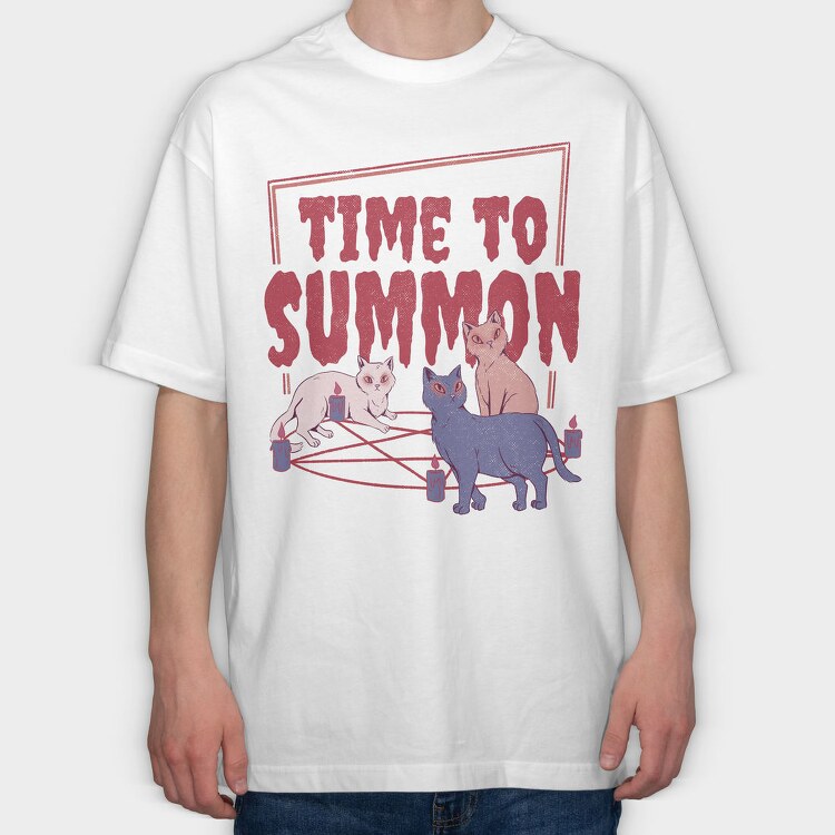 Satanic Cats With Pentagram Time To Summon, Tricou Oversize Barbati (Unisex)