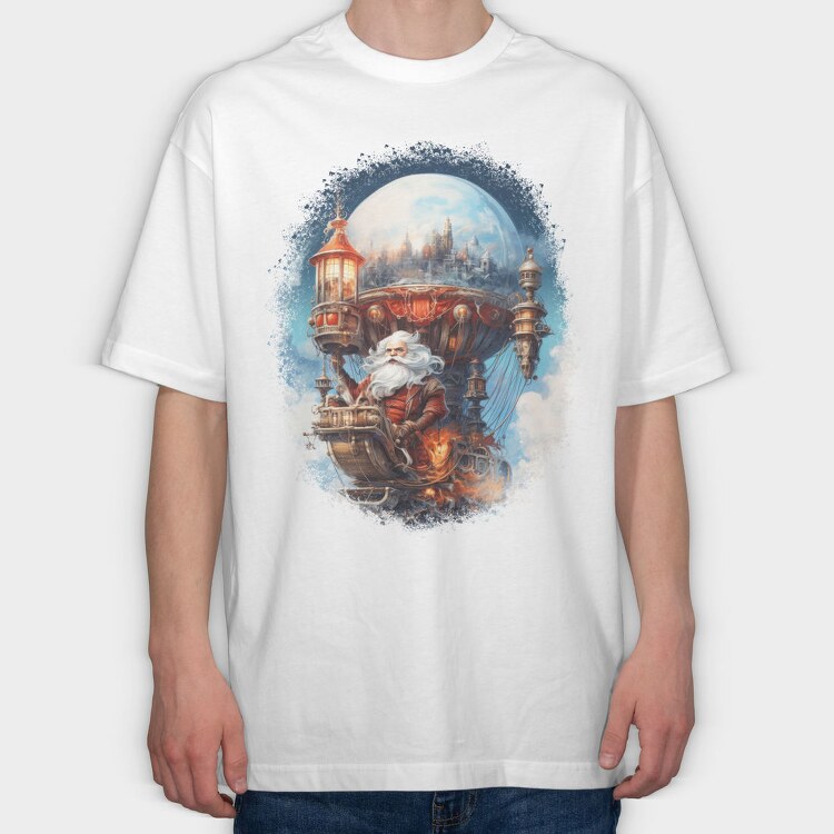 Santa Through The Sky Steampunk Globe, Tricou Oversize Barbati (Unisex)