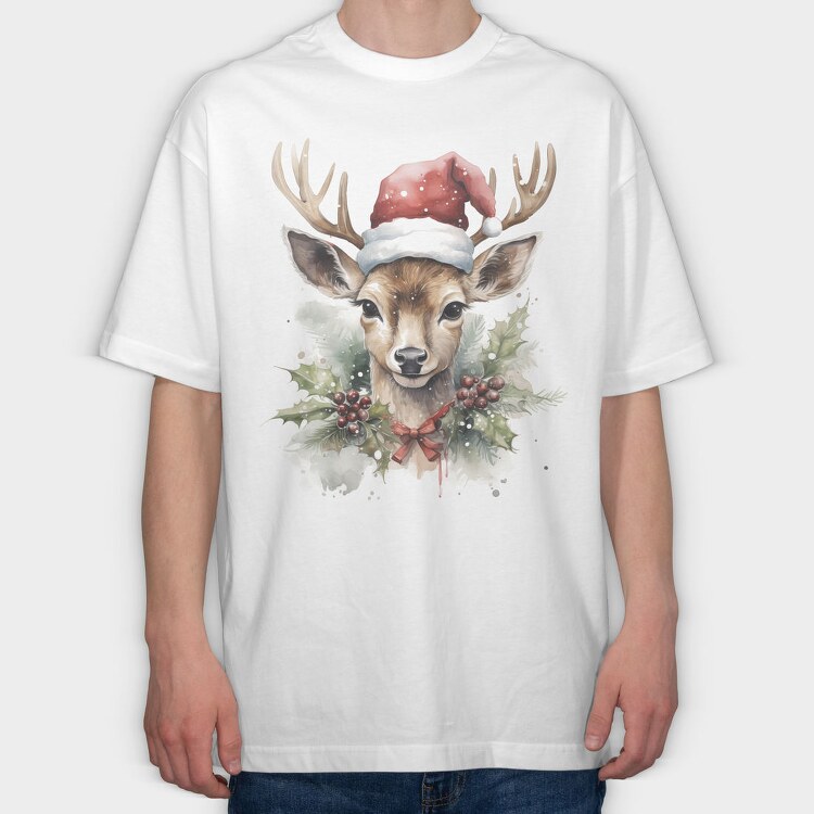 Santa Deer Christmas Tote, Tricou Oversize Barbati (Unisex)