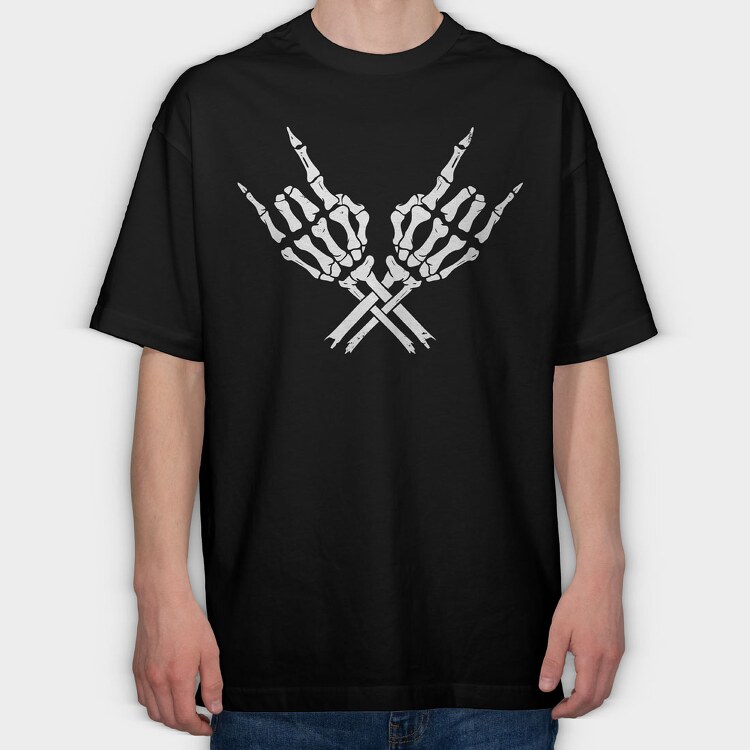 Skeleton Rock Horns, Tricou Oversize Barbati (Unisex)