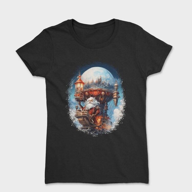 Santa Through The Sky Steampunk Globe, Tricou Femei