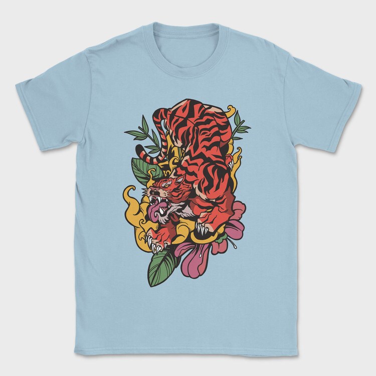 Traditional Japanese Tiger Floral, Tricou Barbati (Unisex)