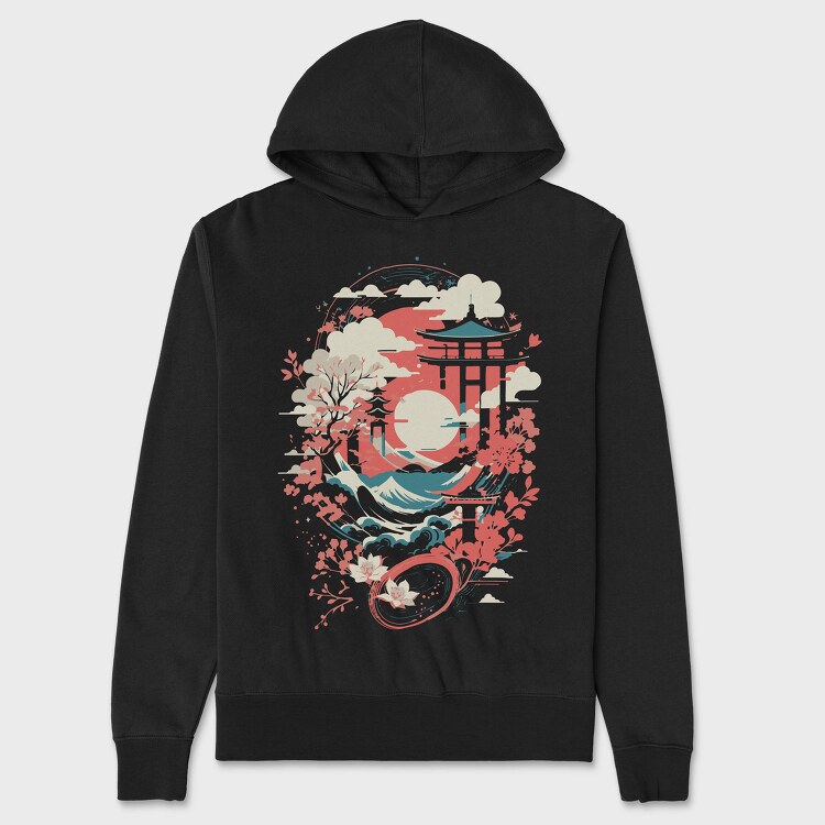 Traditional Japanese Temple, Hanorac Oversize Barbati (Unisex)