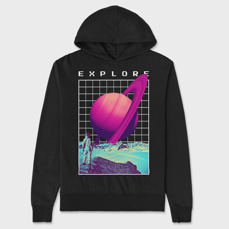 Saturn Planet Vaporwave Explore, Hanorac Oversize Barbati (Unisex)