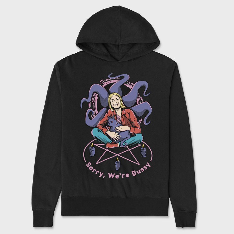 Satanic Woman And Cat In Ritual Sorry We Are Bussy, Hanorac Oversize Barbati (Unisex)