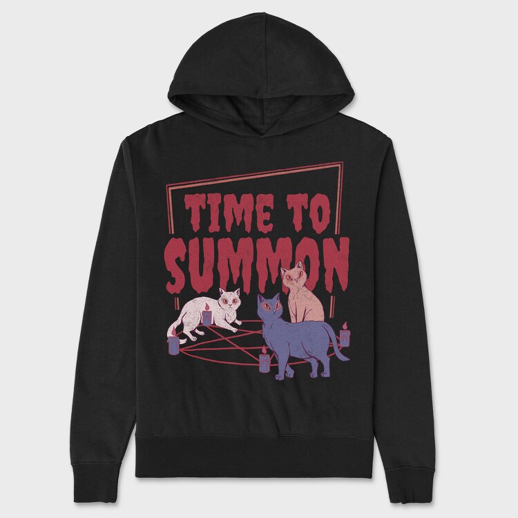 Satanic Cats With Pentagram Time To Summon, Hanorac Oversize Barbati (Unisex)