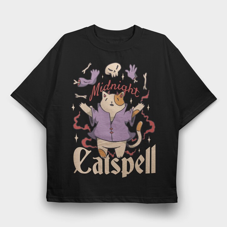 Satanic Cat Animal Magic Ritual Cute Goth 01, Tricou Oversize Barbati (Unisex)