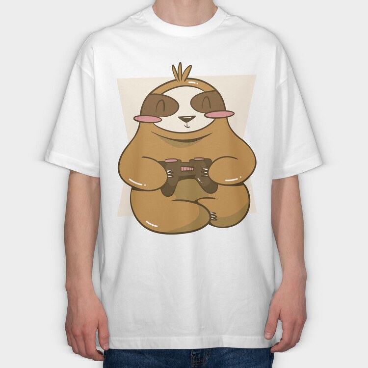 Gamer Sloth With Joystick Gaming, Tricou Oversize Barbati (Unisex)