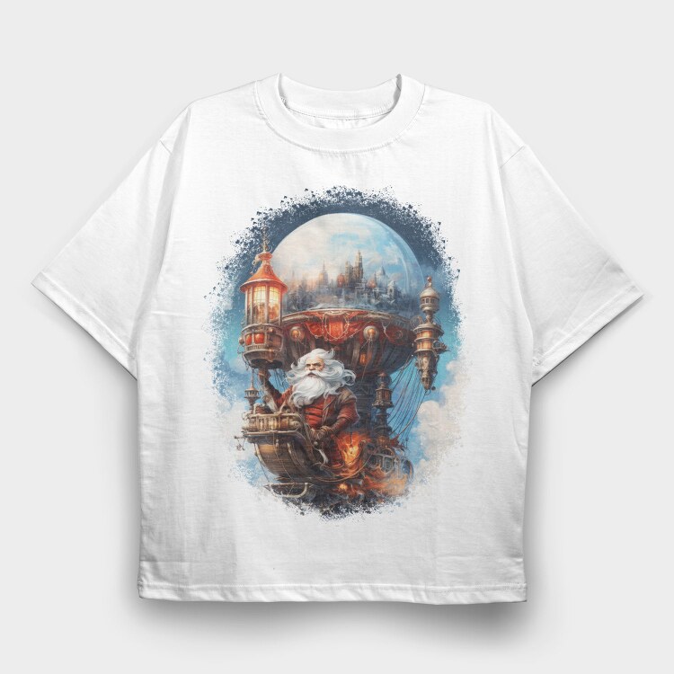 Santa Through The Sky Steampunk Globe, Tricou Oversize Barbati (Unisex)