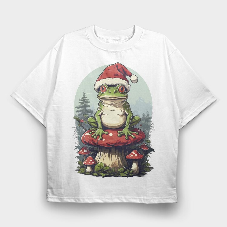 Santa Hat Frog Holiday Christmas Cottagecore, Tricou Oversize Barbati (Unisex)