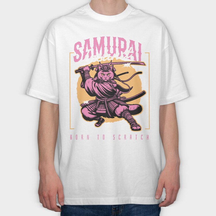 Samurai Instinct Cat, Tricou Oversize Barbati (Unisex)