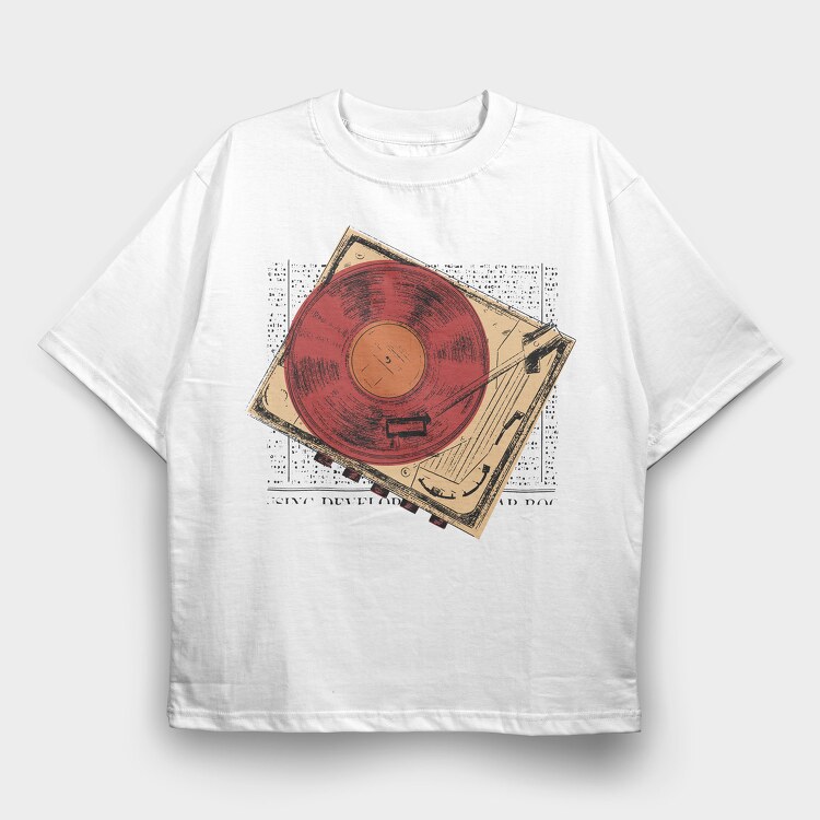 Vintage Turntable, Tricou Oversize Barbati (Unisex)