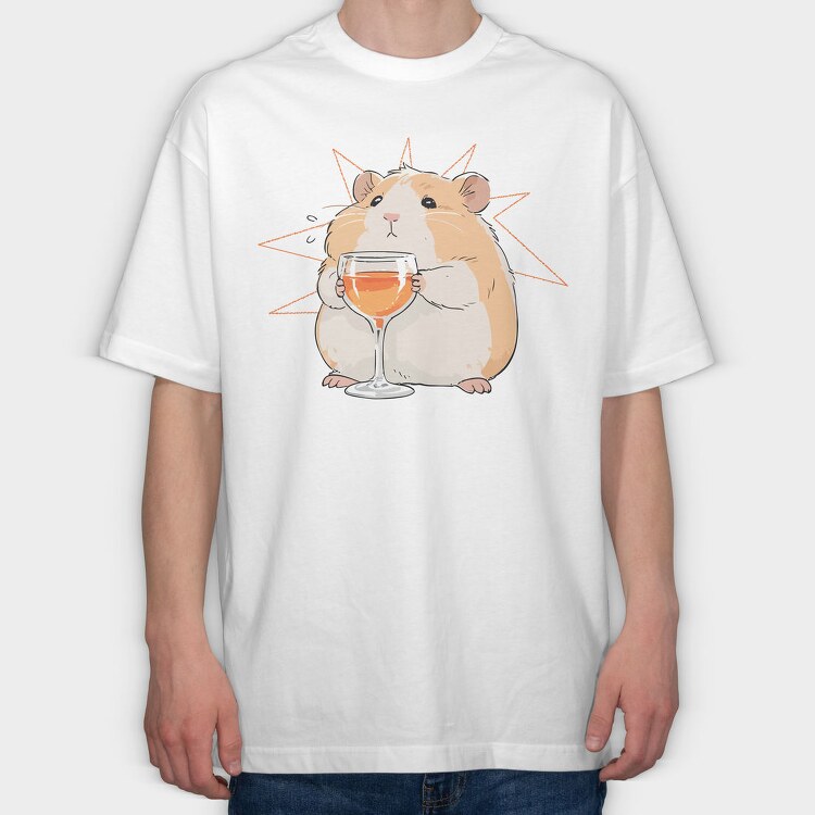Sad Hamster With Drink, Tricou Oversize Barbati (Unisex)