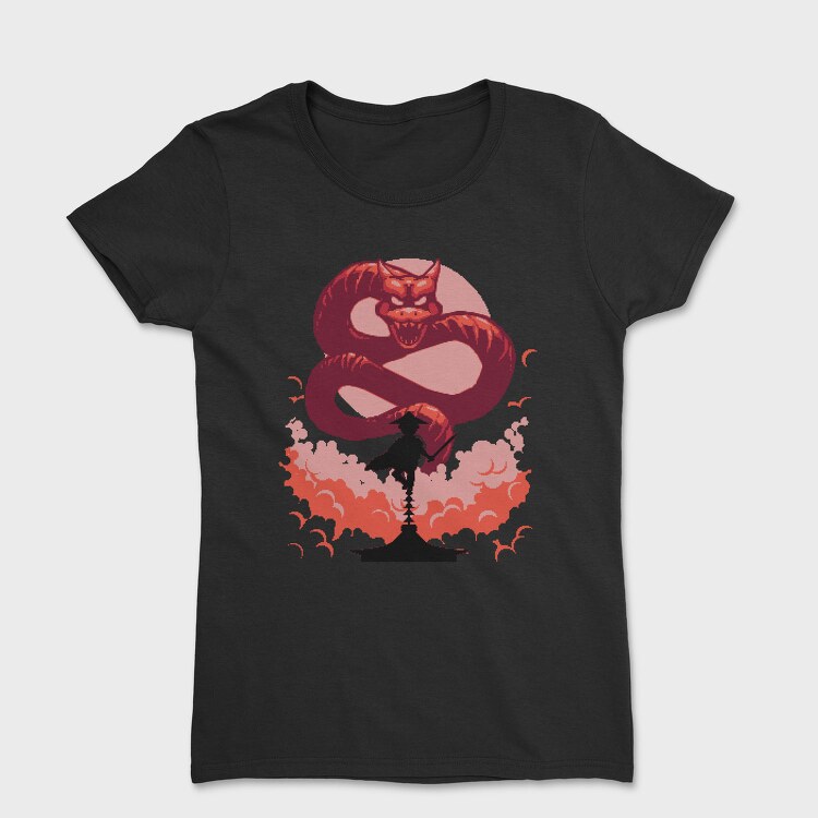 Samurai And Dragon Creature Pixel, Tricou Femei