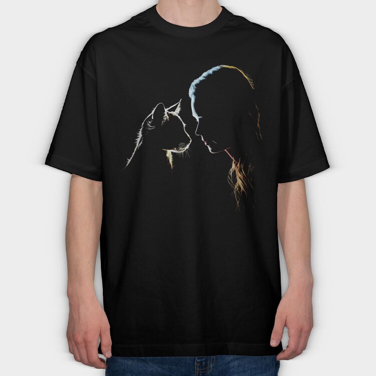 Person and Cat, Tricou Oversize Barbati (Unisex)