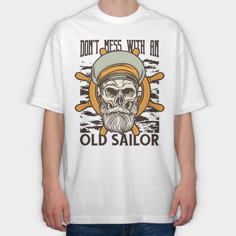 Sailor Skull Captain Illustration, Tricou Oversize Barbati (Unisex)