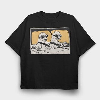 Pigeons Driving, Tricou Oversize Barbati (Unisex)