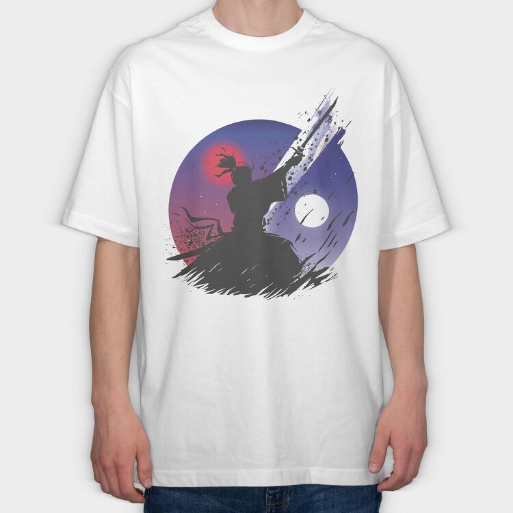 Samurai Warrior Under Moon Cut, Tricou Oversize Barbati (Unisex)