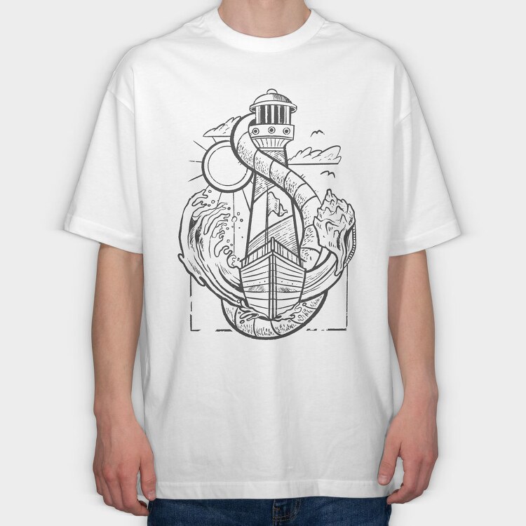 Sailing Anchor Illustration, Tricou Oversize Barbati (Unisex)