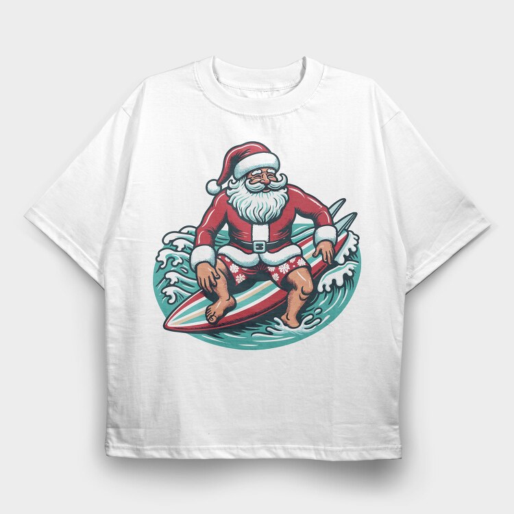 Santa Claus Surfing, Tricou Oversize Barbati (Unisex)