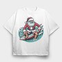 Santa Claus Surfing, Tricou Oversize Barbati (Unisex)