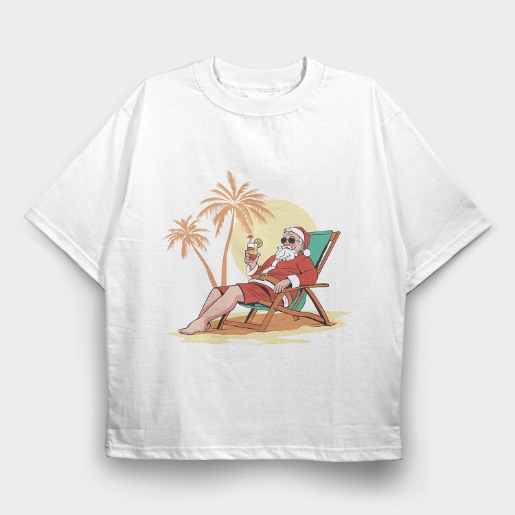 Santa Claus Beach Vacation, Tricou Oversize Barbati (Unisex)