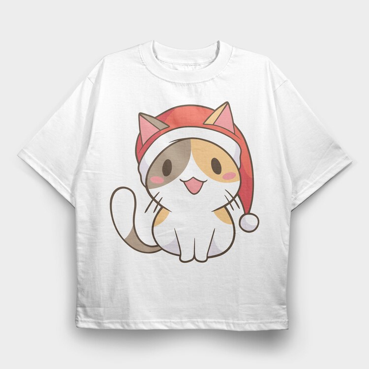 Santa Cat, Tricou Oversize Barbati (Unisex)