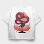 Samurai And Dragon Creature Pixel, Tricou Oversize Barbati (Unisex)