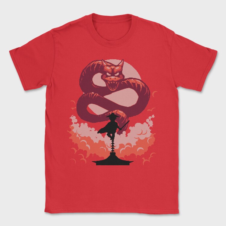 Samurai And Dragon Creature Pixel, Tricou Barbati (Unisex)